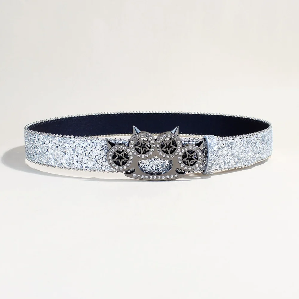 Original rhinestone tiger claw buckle belt Y2K shiny series punk decoration women belt Yabi decorative belt women wholesale