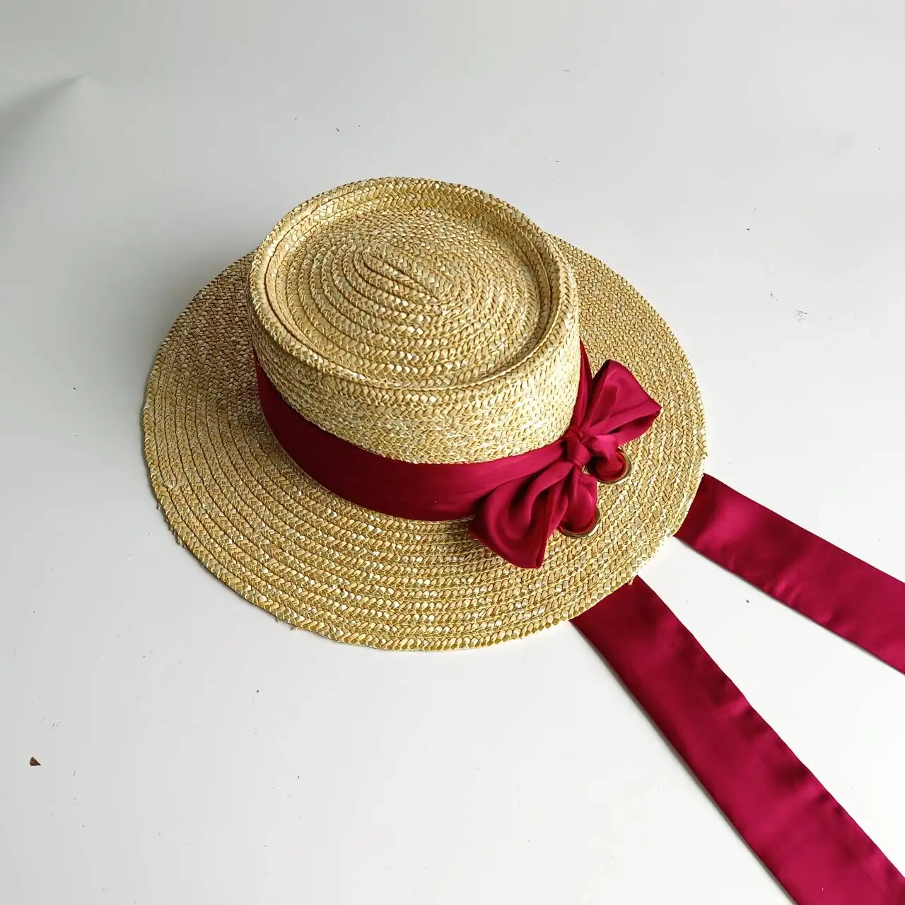 Summer Straw Hat with Red Streamers Delicate weaving Straw Hat Webbing ribbon hat sombreros Beach Hat sombreros para mujer