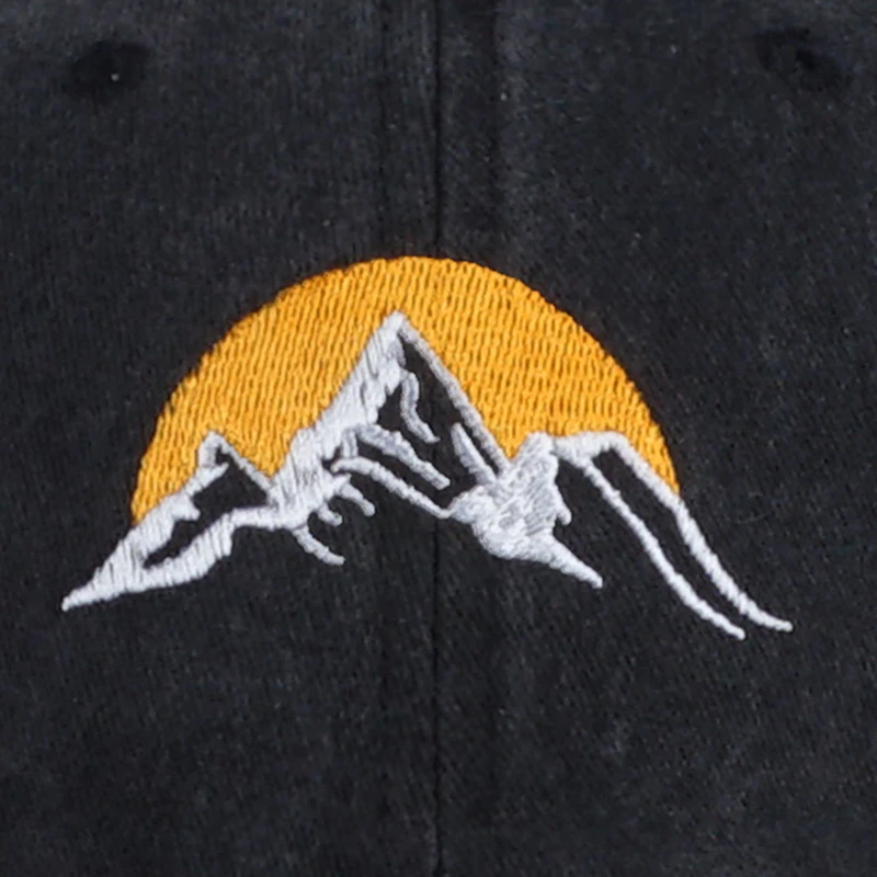 Vintage Mountain Sunrise Embroidered Washed Baseball Cap Adjustable Unisex Camping Travel Casual Hat