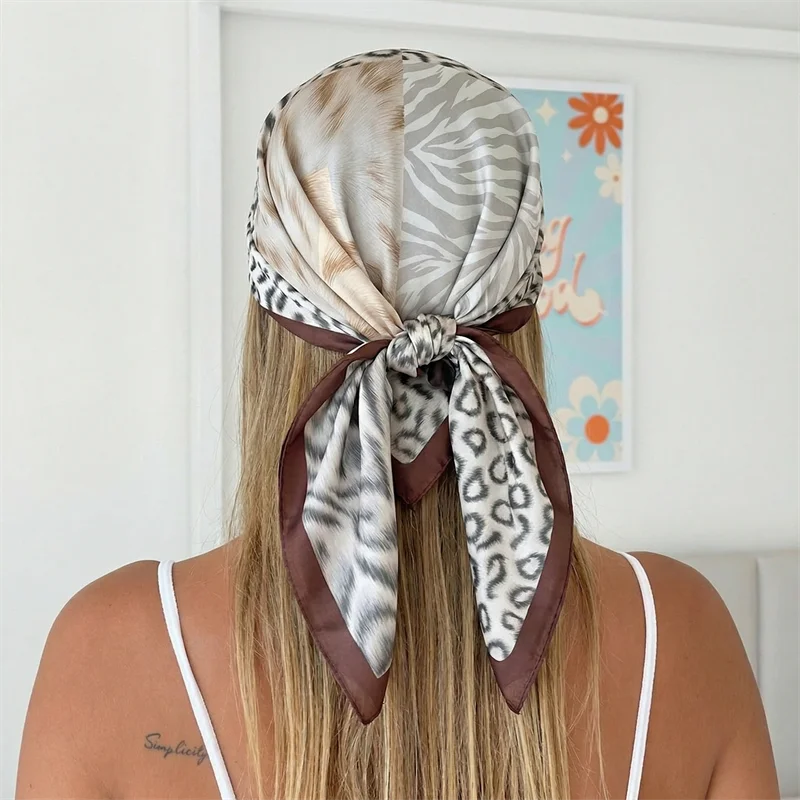 Luxury Brand 2026 Chain Print Square Silk Scarf for Women Hijab Hair Bands 70cm Neckerchief Female Satin Shawl Ribbon Headband