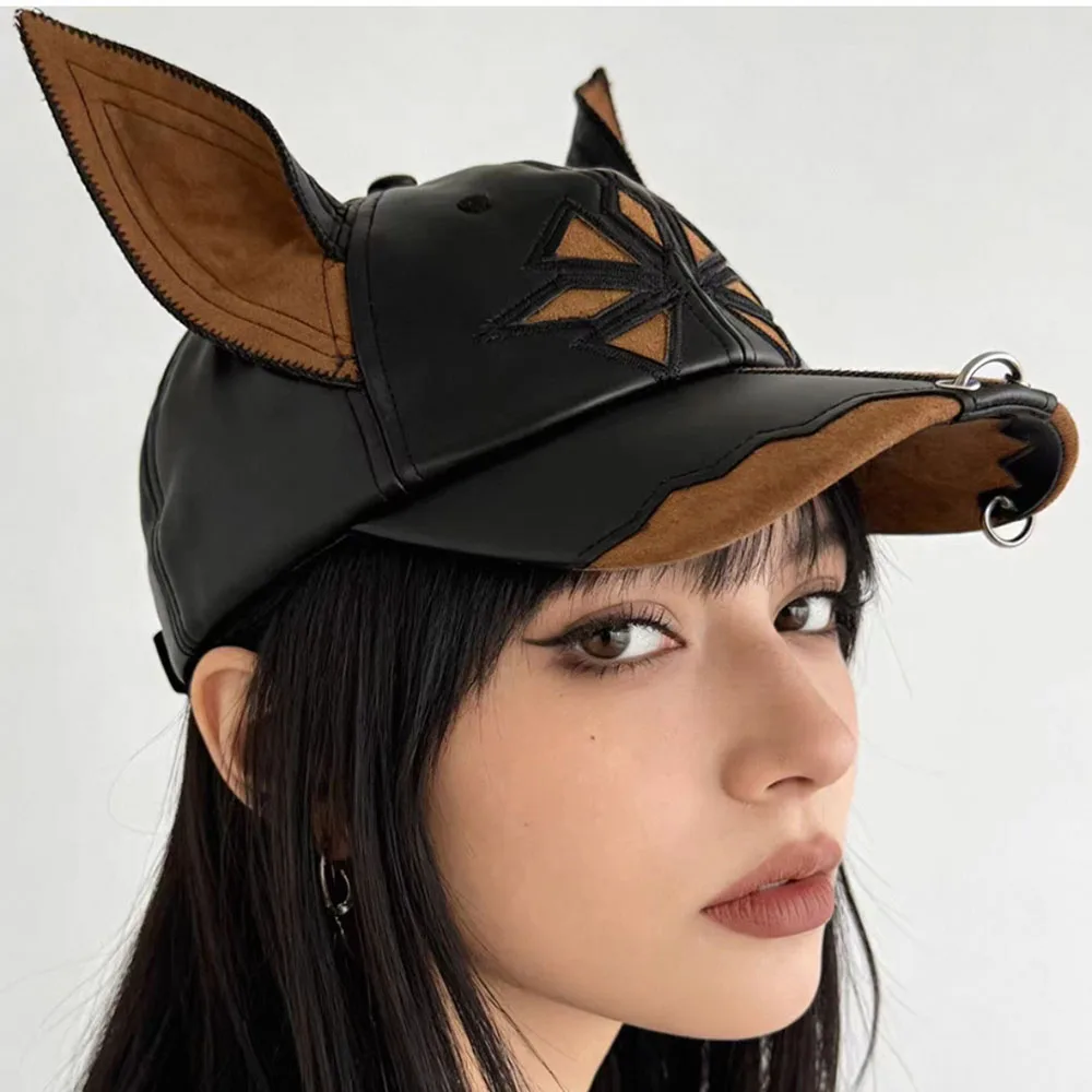 2026 Y2K Girl New Jeans Stereoscopic ears Cowboy Baseball Hat leather material Hip Hop Cap Women Men Party Team Baseball Cap