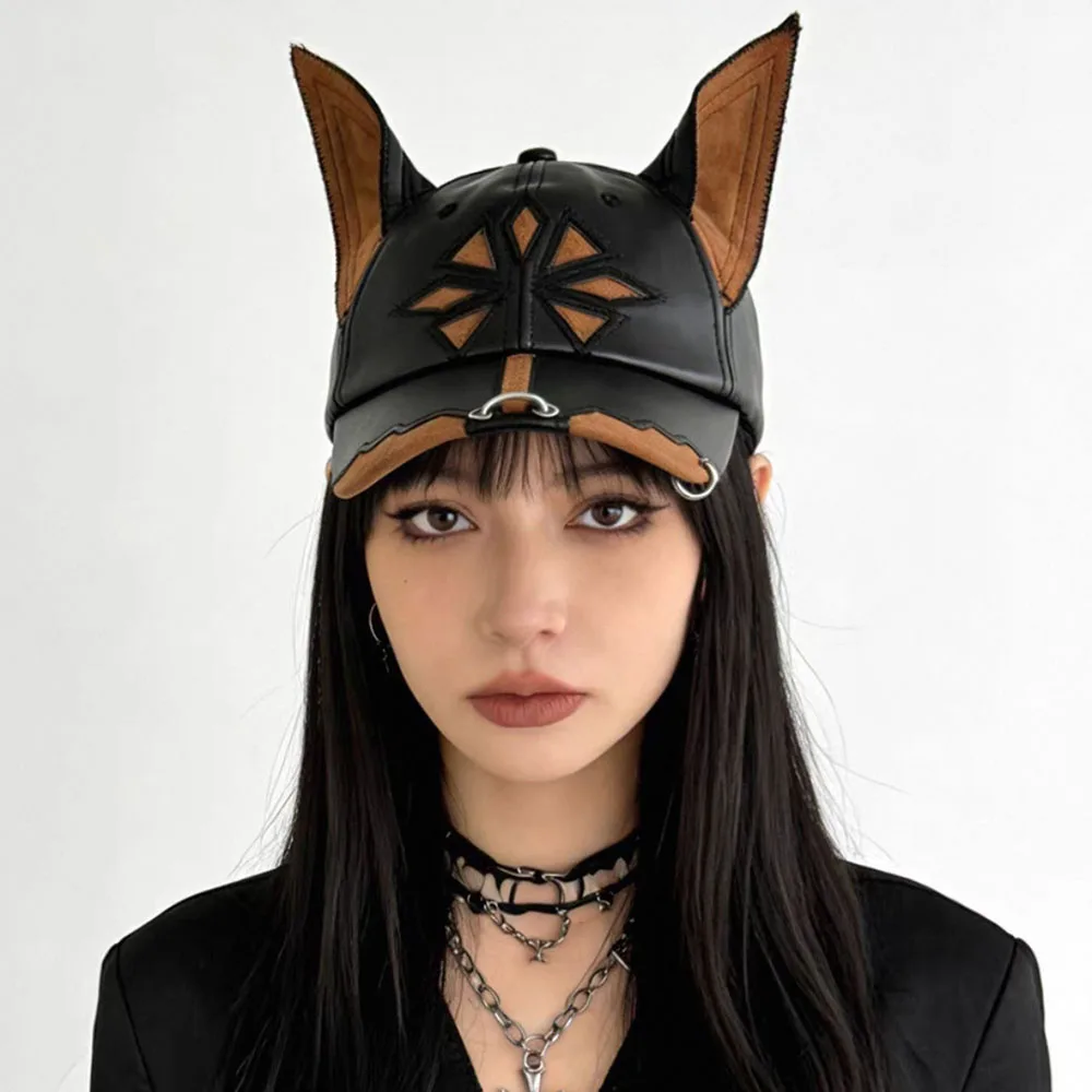 2026 Y2K Girl New Jeans Stereoscopic ears Cowboy Baseball Hat leather material Hip Hop Cap Women Men Party Team Baseball Cap
