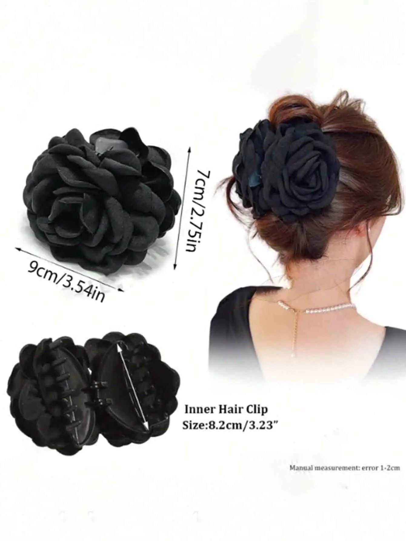 1/4 piece high-end princess-style rose hairpin for women. Elegant fabric shark-shaped clip.