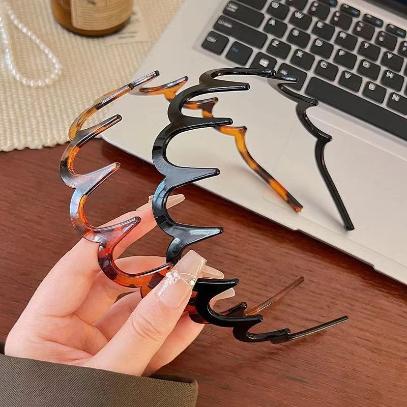 Korean Women Hair Comb Headband Plastic U Shape Hair Hoops Fixed Teeth Non-Slip Fluffy Top Hair Bands Headwear Hair Accessories