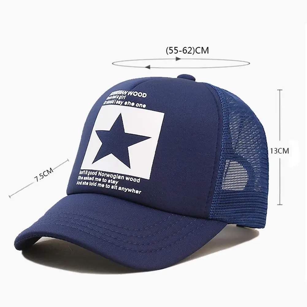Unisex Summer Mesh Baseball Cap, Fashion Star Printed Adjustable Baseball Hat Snap Back Trucker Hat Ponytail Cap Outdoor Sports