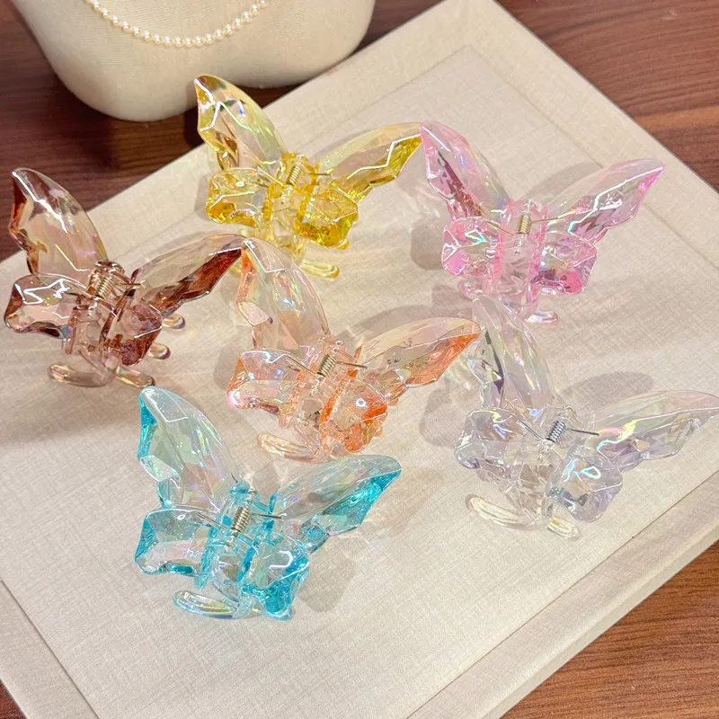 Women's Hair Claw Clips Korean Butterfly Sweet Kawaii Fashionable Transparent Hair Grab High-quality Hair Accessories For Girl