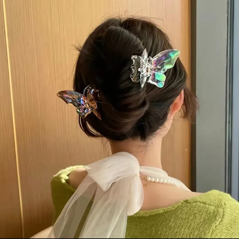 Women's Hair Claw Clips Korean Butterfly Sweet Kawaii Fashionable Transparent Hair Grab High-quality Hair Accessories For Girl