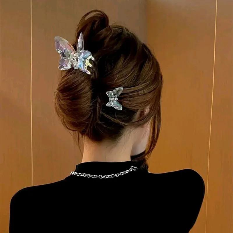 Women's Hair Claw Clips Korean Butterfly Sweet Kawaii Fashionable Transparent Hair Grab High-quality Hair Accessories For Girl