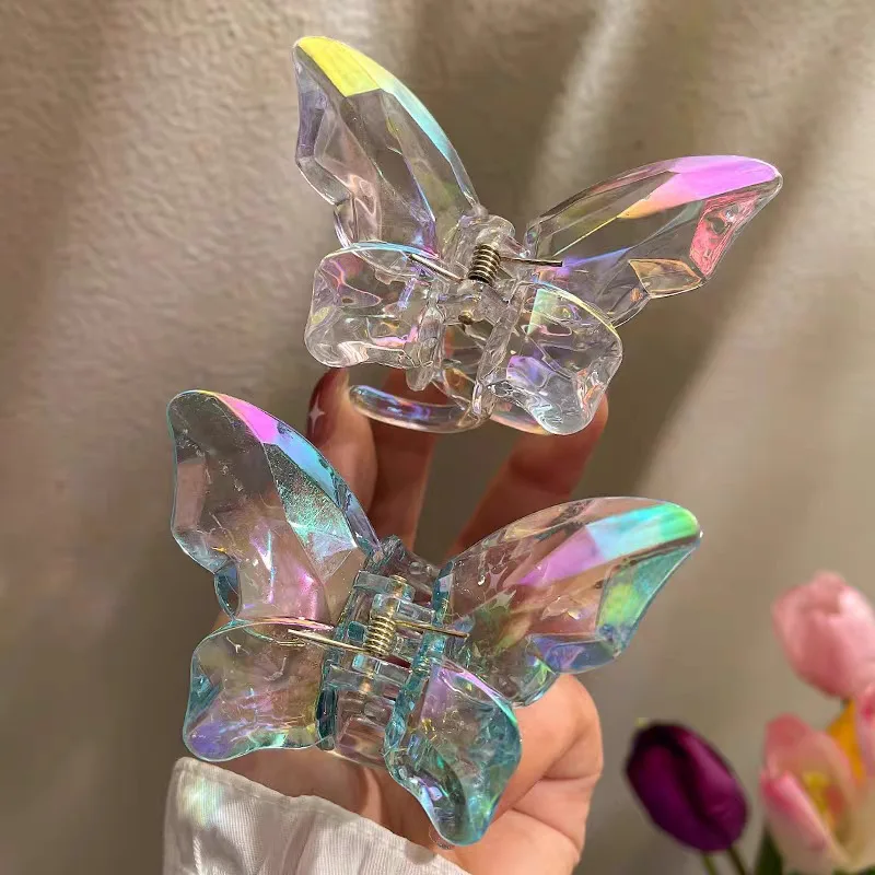 Women's Hair Claw Clips Korean Butterfly Sweet Kawaii Fashionable Transparent Hair Grab High-quality Hair Accessories For Girl