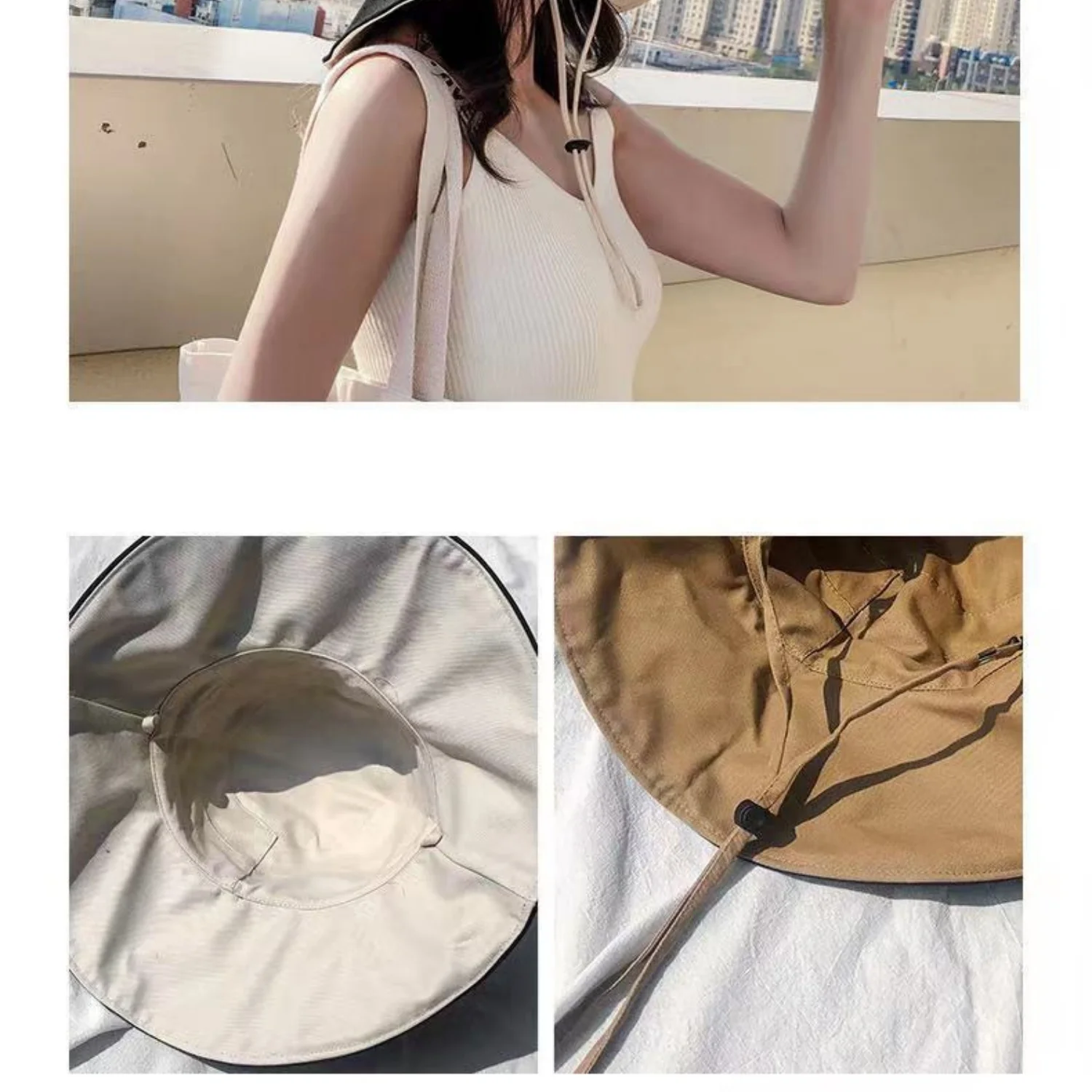 Wide Brim UPF 50+Sun Hat For Women Double Sided Anti UV Foldable Summer Beach Hat With Adjustable Wind Rope Hiking Fisherman Cap