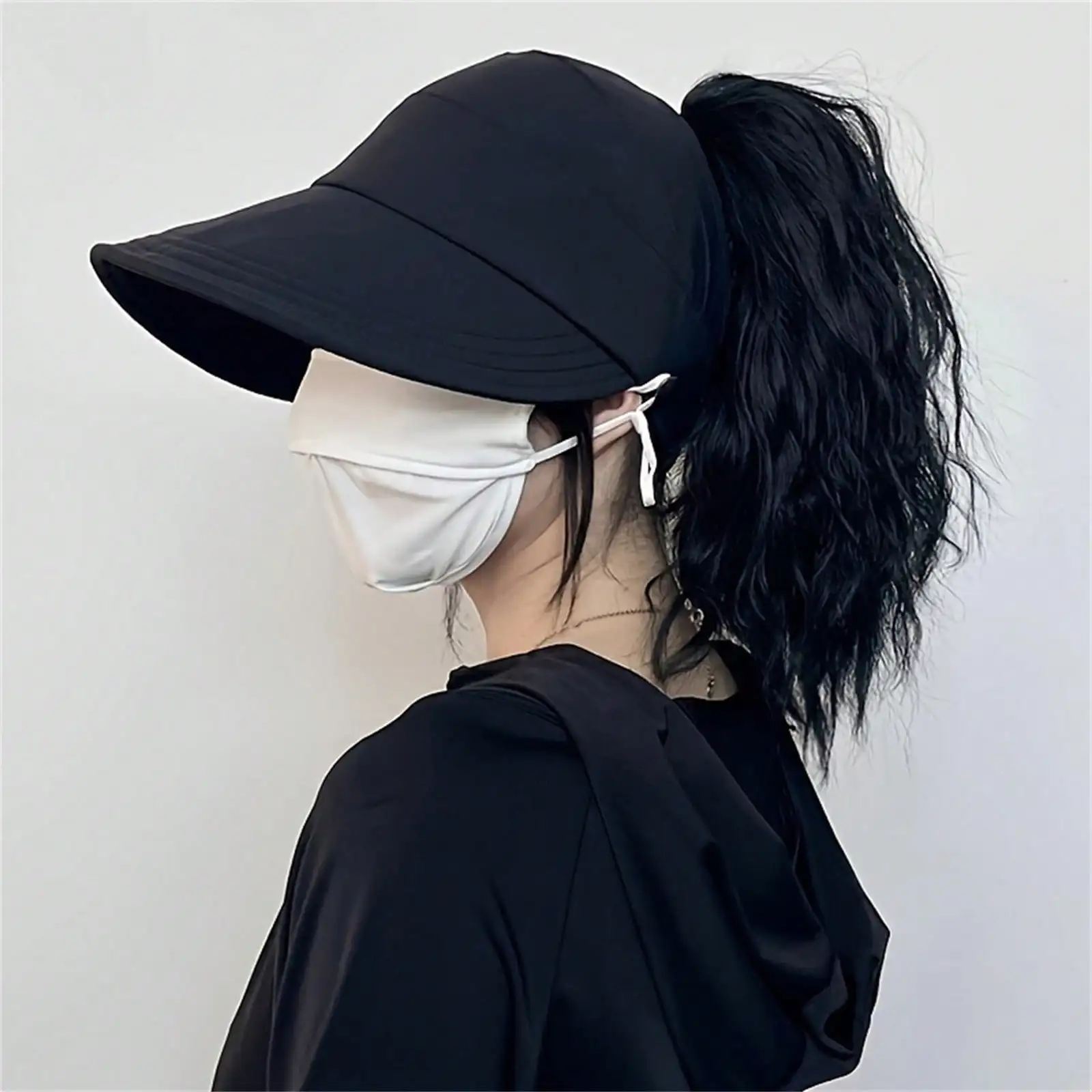 1pc Breathable Women's Sun Hat With Wide Brim, UV Protection, Open-Top Peaked Visor For Ponytails