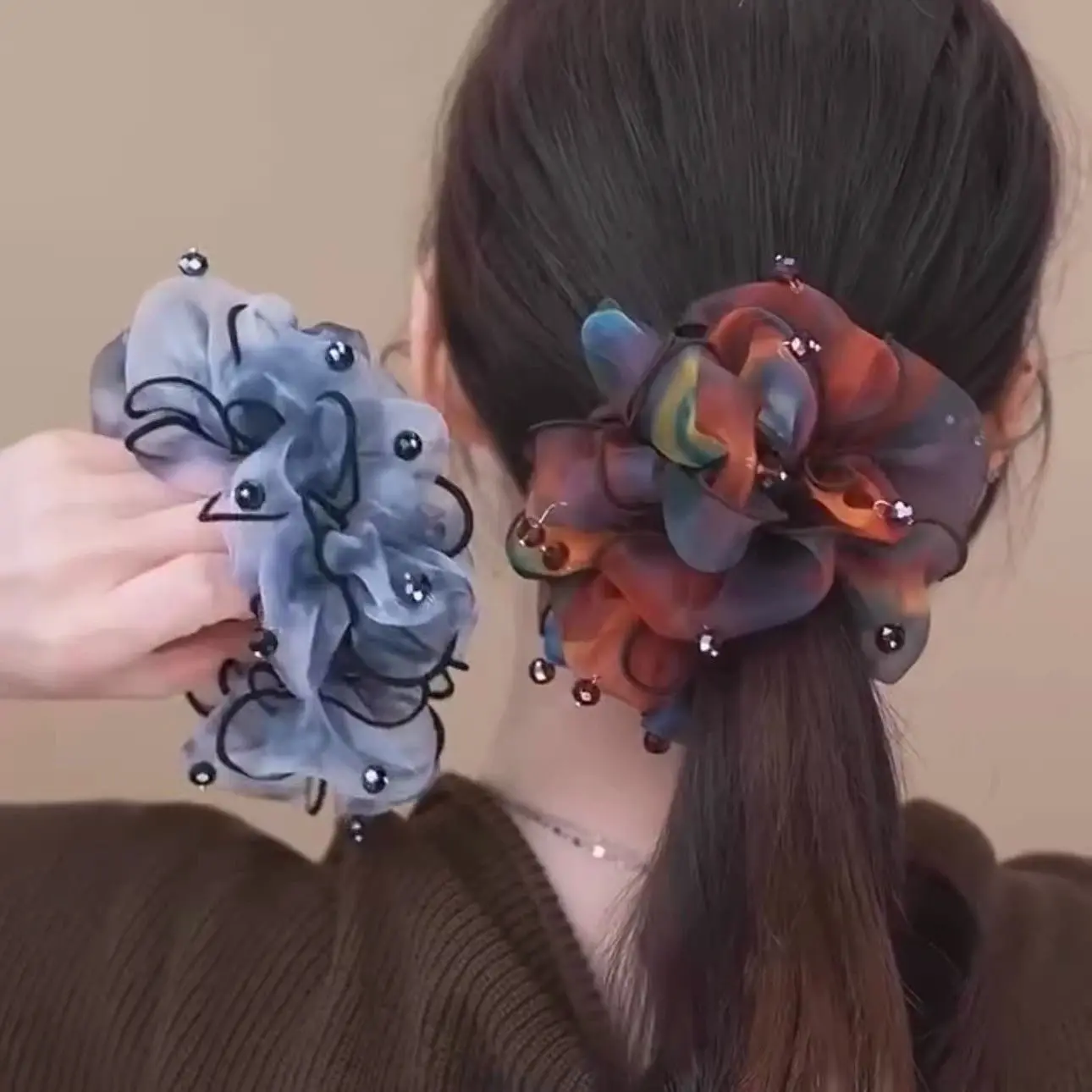 Crystal Headband Organza Hair Ties Large Intestine Ring Rubber Band Big Scrunchies for Women Hair Accessories Purple Scrunchie