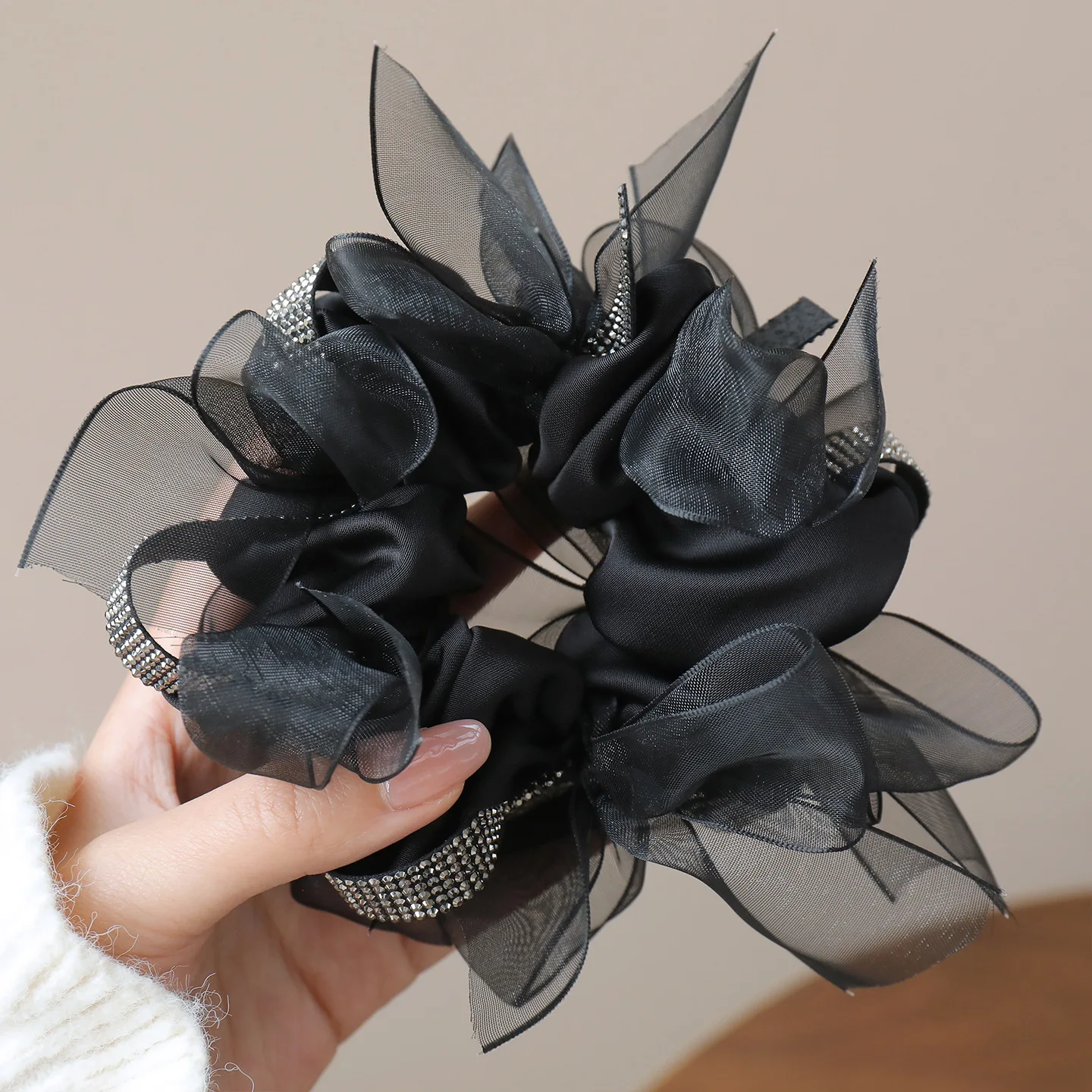 Crystal Headband Organza Hair Ties Large Intestine Ring Rubber Band Big Scrunchies for Women Hair Accessories Purple Scrunchie