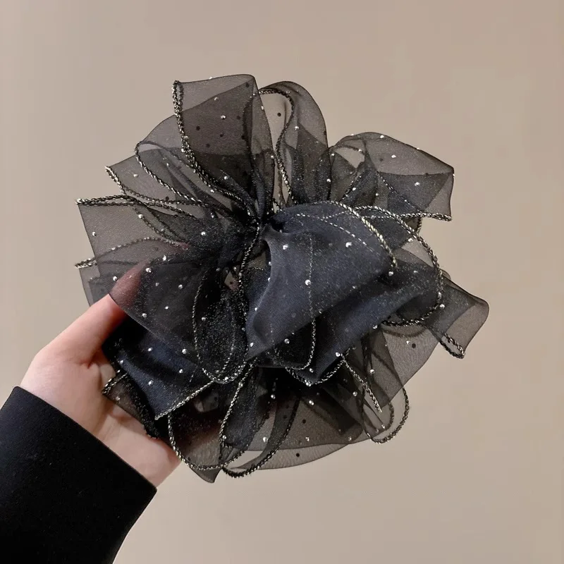 Crystal Headband Organza Hair Ties Large Intestine Ring Rubber Band Big Scrunchies for Women Hair Accessories Purple Scrunchie