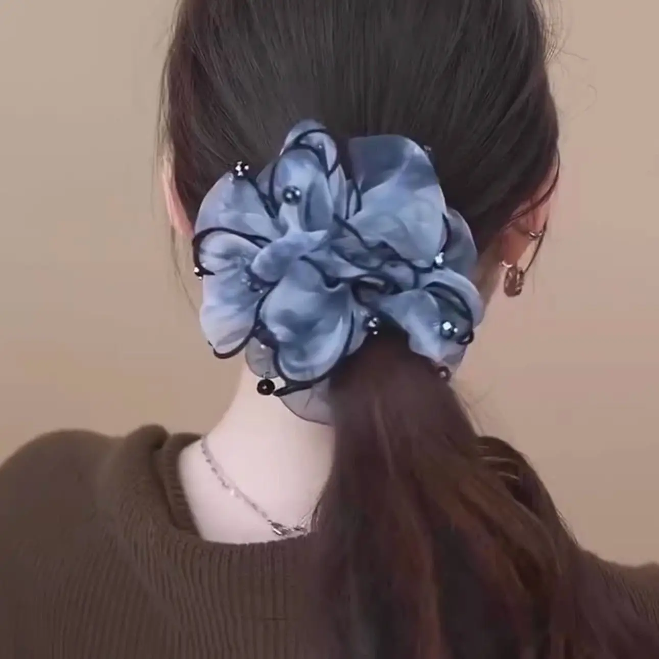 Crystal Headband Organza Hair Ties Large Intestine Ring Rubber Band Big Scrunchies for Women Hair Accessories Purple Scrunchie