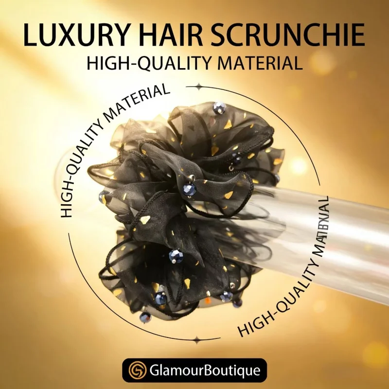 Crystal Headband Organza Hair Ties Large Intestine Ring Rubber Band Big Scrunchies for Women Hair Accessories Purple Scrunchie