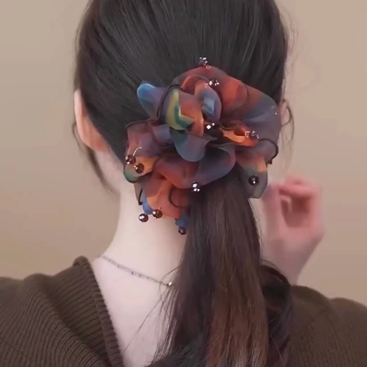 Crystal Headband Organza Hair Ties Large Intestine Ring Rubber Band Big Scrunchies for Women Hair Accessories Purple Scrunchie