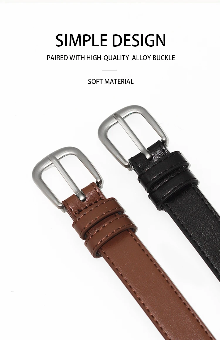 Women's Leather Belt with silver Buckle Fashion Casual Waist Belt for Jeans Pants and Dresses Stylish Adjustable Lady Belt