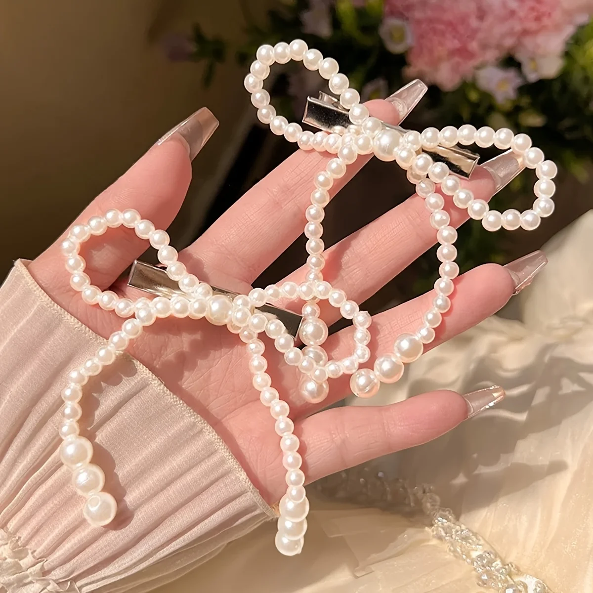 1/2 Pc. Beige Bow with Imitation Pearl Hairpin | Cute, Casual Style | Perfect for Everyday and Holiday Gift Accessories.