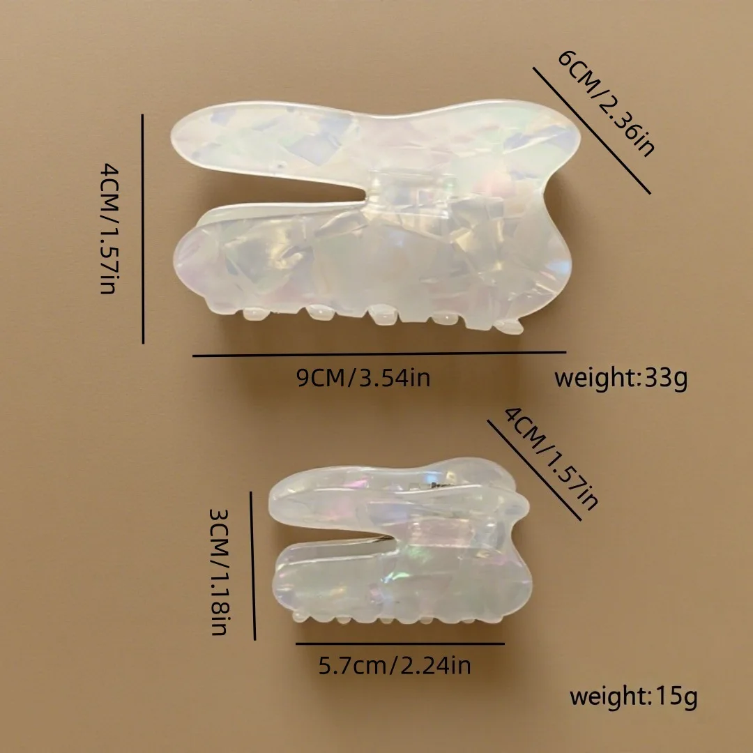 Exquisite and cute tooth-shaped hair clip, iridescent Marlon color, available in large and small sizes, half-up style, semi-tran