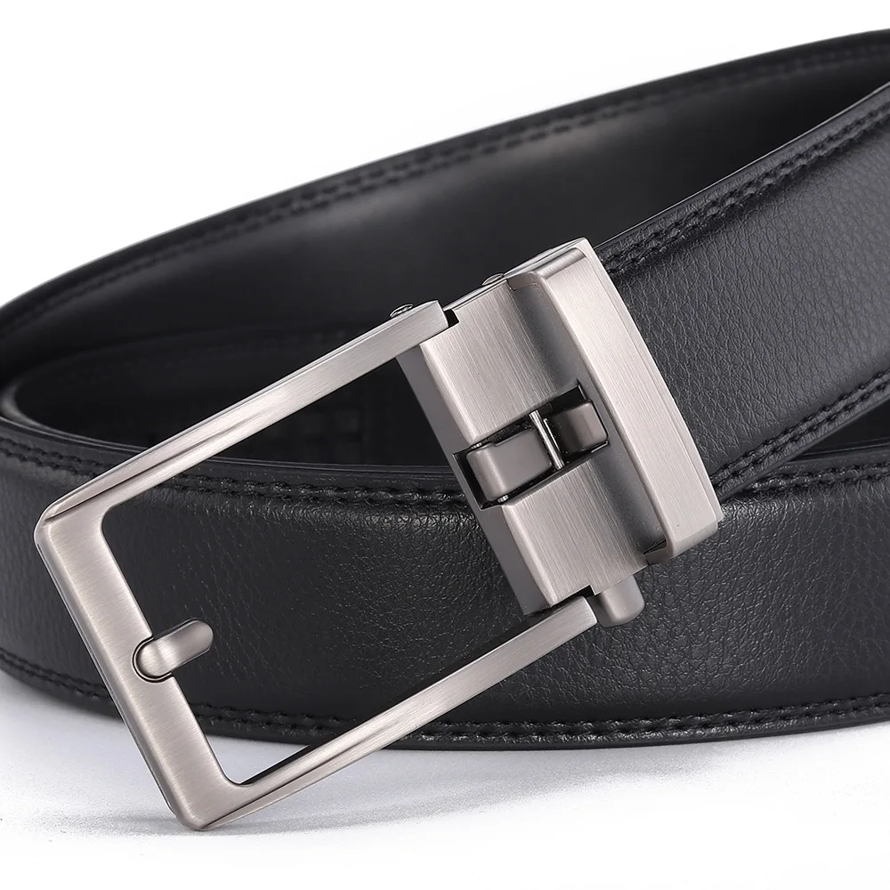 Automatic Buckle Adjustable Waistband Fashion No Holes Waist Straps for Formal Daily Wear Premium Cowhider Ratchet Belt for Men