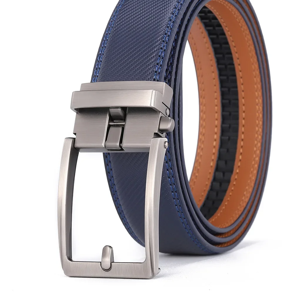 Automatic Buckle Adjustable Waistband Fashion No Holes Waist Straps for Formal Daily Wear Premium Cowhider Ratchet Belt for Men