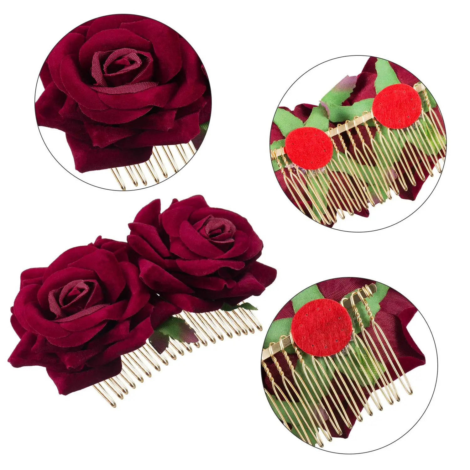 1pack Rose Flower Hair Clip | Women Rose Side Combs Flamenco Flowers for Day of The Dead Costumes Mexican Hair Accessories
