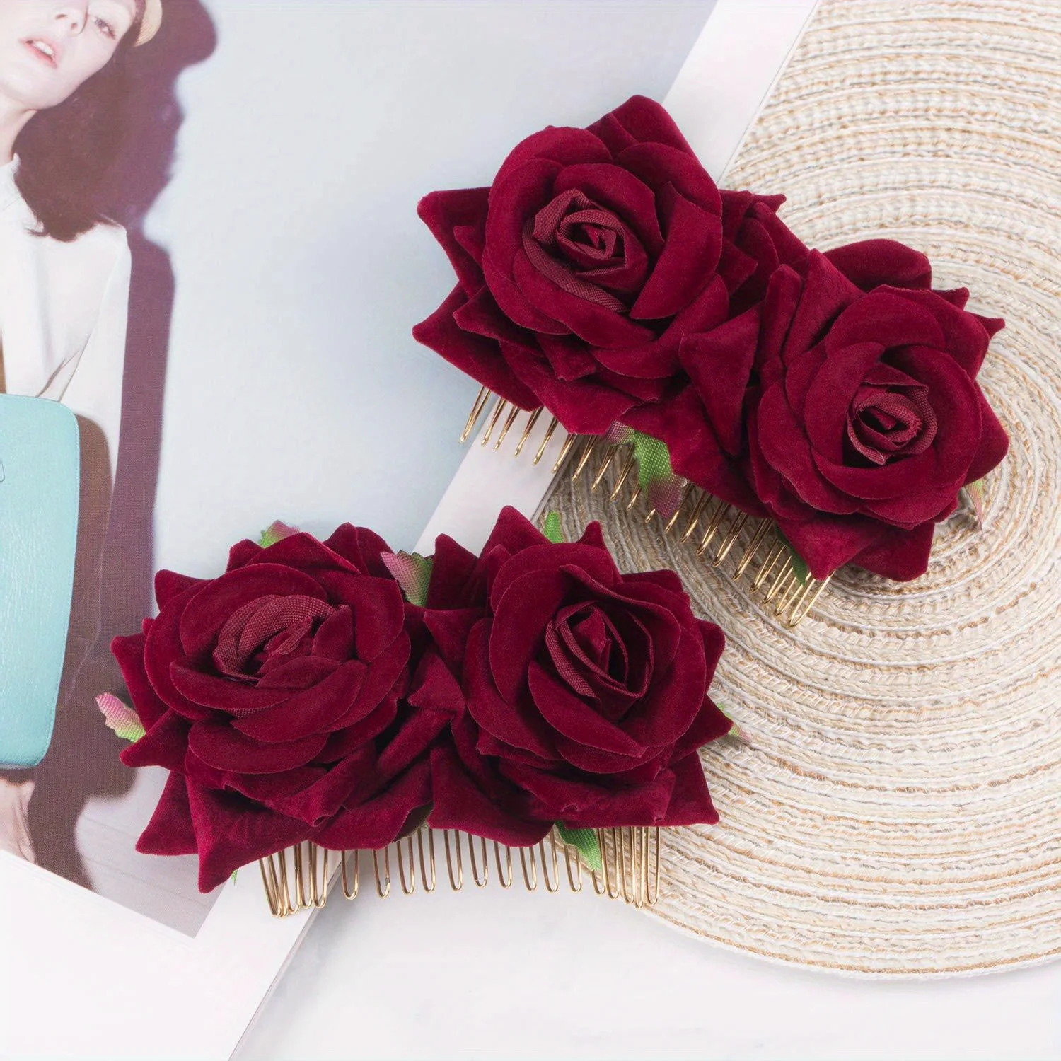 1pack Rose Flower Hair Clip | Women Rose Side Combs Flamenco Flowers for Day of The Dead Costumes Mexican Hair Accessories