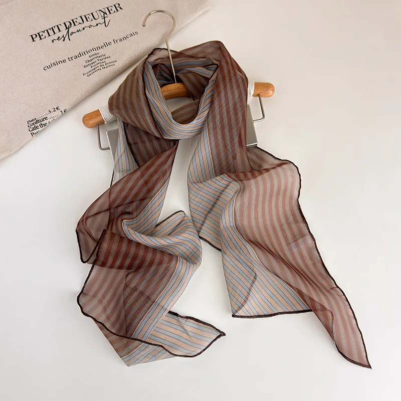 Women Long Scarf Retro Color Matching Ribbon Headbands Neck Tie Silk Scarf Decorative Waist Belt Waistband Headscarf Accessories