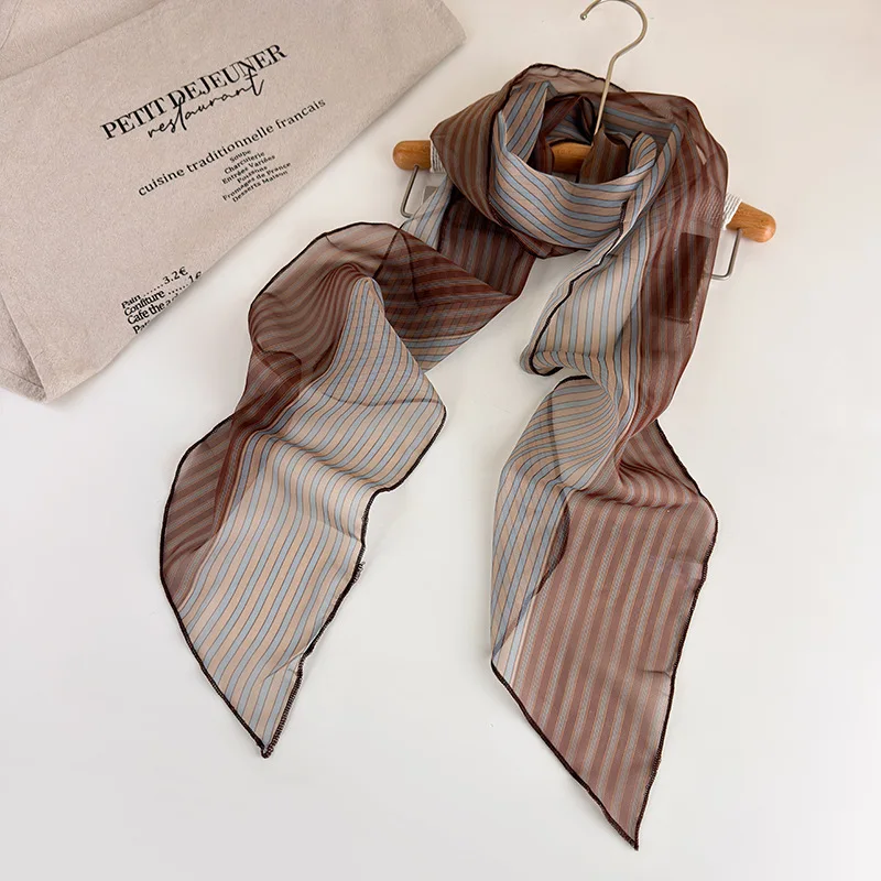 Women Long Scarf Retro Color Matching Ribbon Headbands Neck Tie Silk Scarf Decorative Waist Belt Waistband Headscarf Accessories