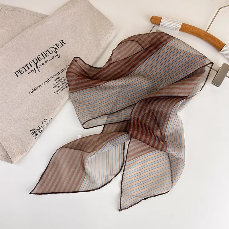 Women Long Scarf Retro Color Matching Ribbon Headbands Neck Tie Silk Scarf Decorative Waist Belt Waistband Headscarf Accessories