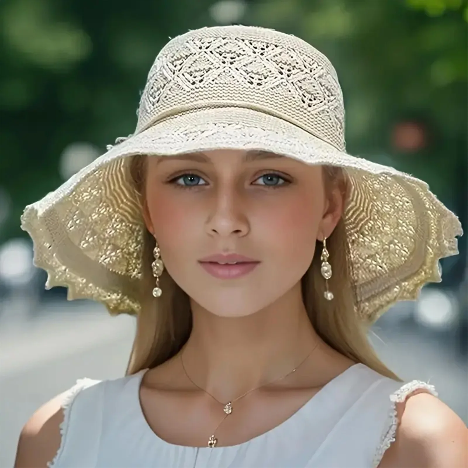 Women's Breathable Foldable Sun Visor Hats Large Lace Brim Uv Protections Summer Bow Beach Hat For Outdoor Sports Hiking