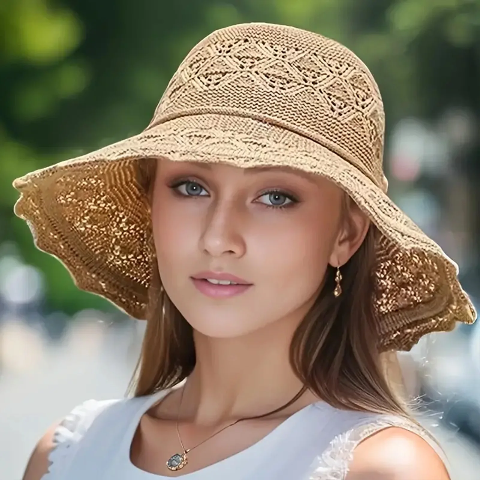 Women's Breathable Foldable Sun Visor Hats Large Lace Brim Uv Protections Summer Bow Beach Hat For Outdoor Sports Hiking