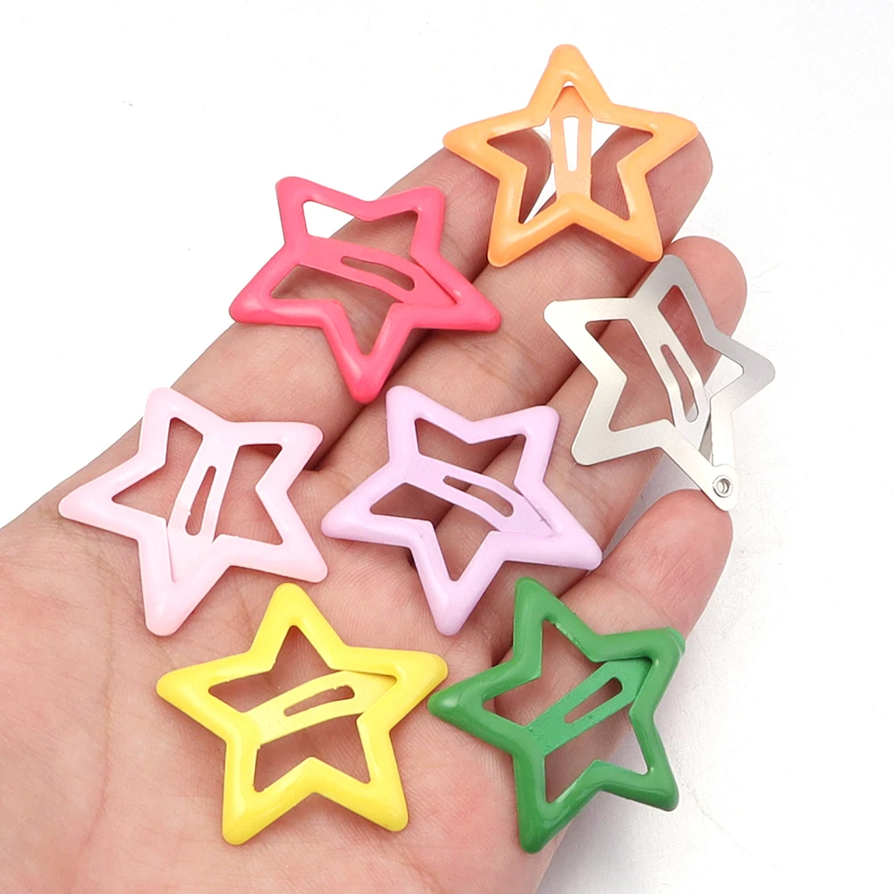 50pcs/lot Y2K Star BB Hair Clips Metal Colored Pentagram Snap Hairpins Barrette For DIY Girls Headwear Hairclip Hair Accessories