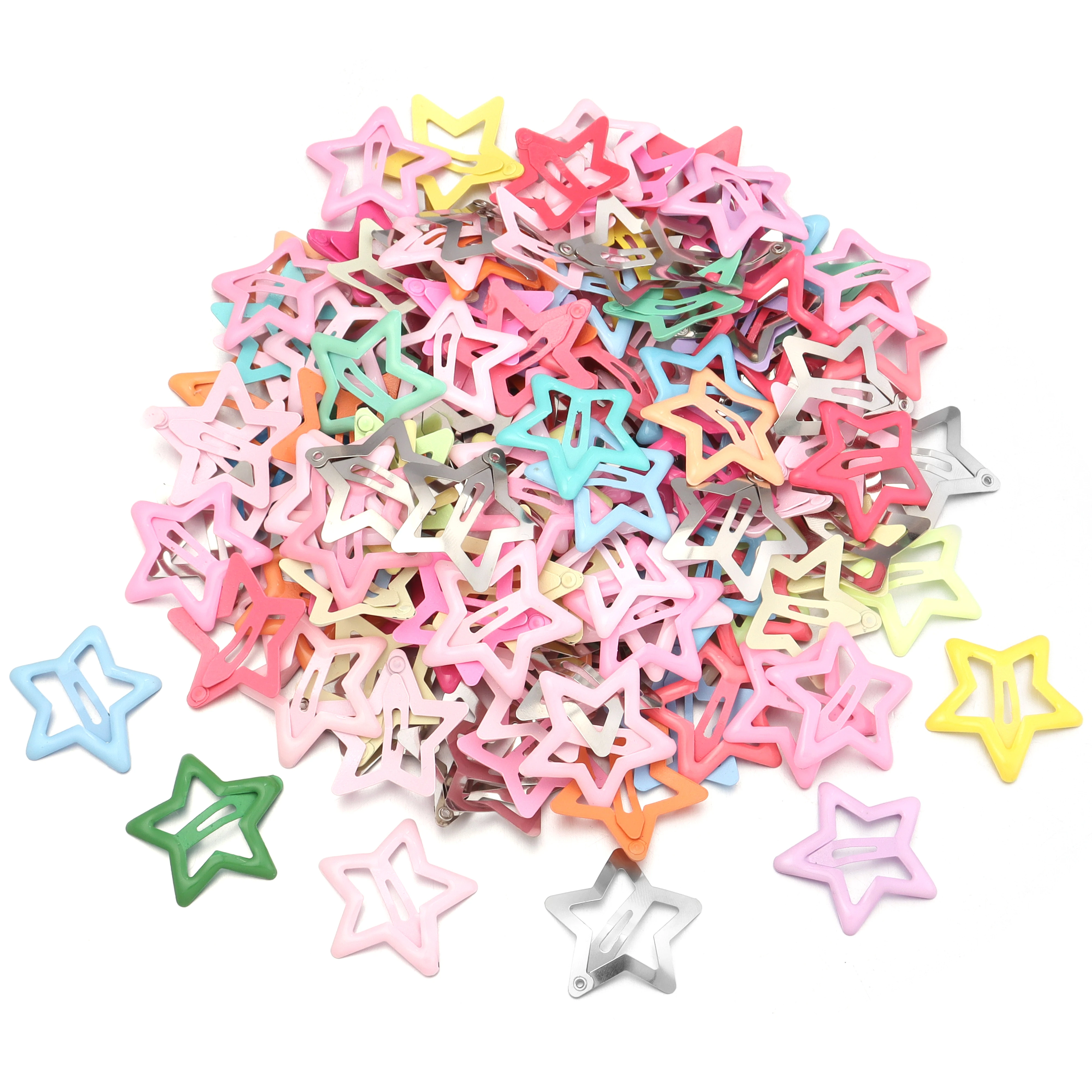 50pcs/lot Y2K Star BB Hair Clips Metal Colored Pentagram Snap Hairpins Barrette For DIY Girls Headwear Hairclip Hair Accessories