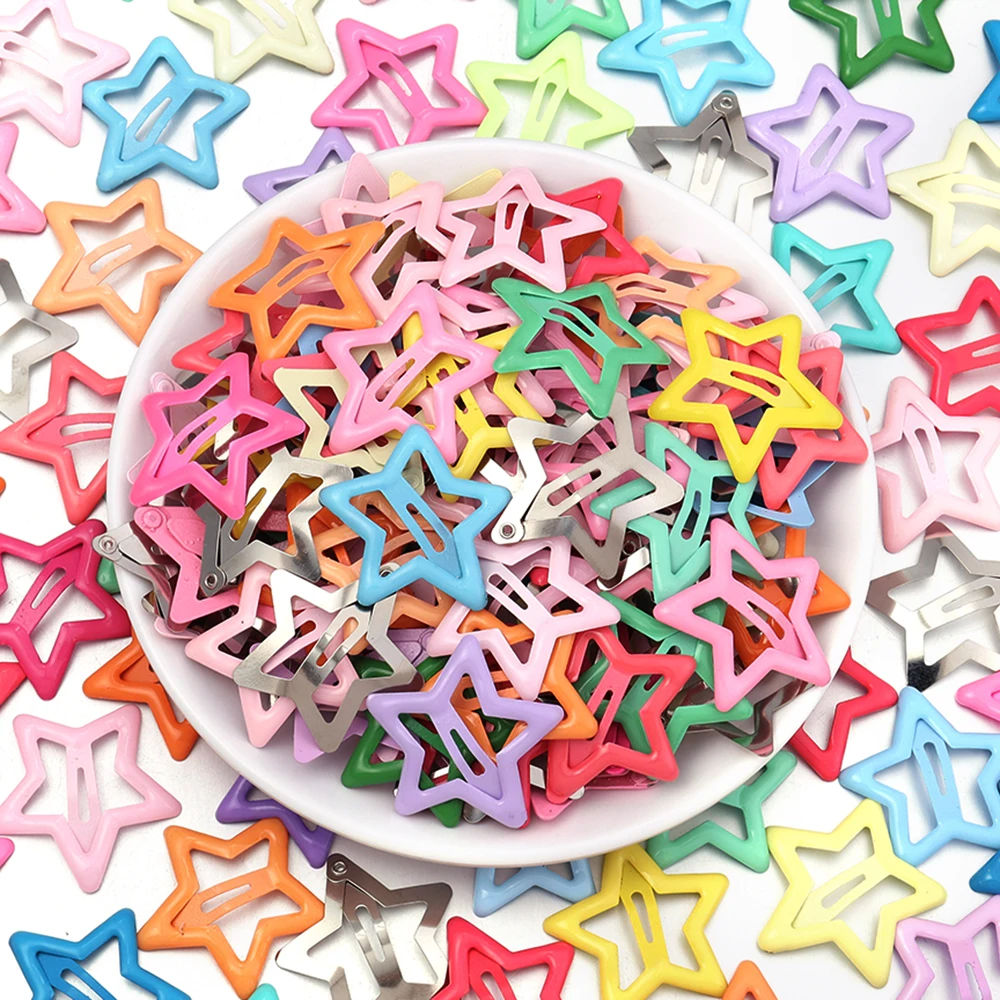50pcs/lot Y2K Star BB Hair Clips Metal Colored Pentagram Snap Hairpins Barrette For DIY Girls Headwear Hairclip Hair Accessories