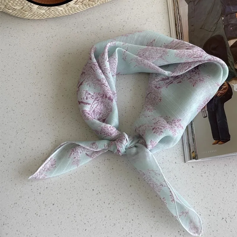 Cotton and Linen Square Towel Floral Polka Dot Scarf Literary Mori Headscarf Headband Bag Strap Female Japanese Korean Popular