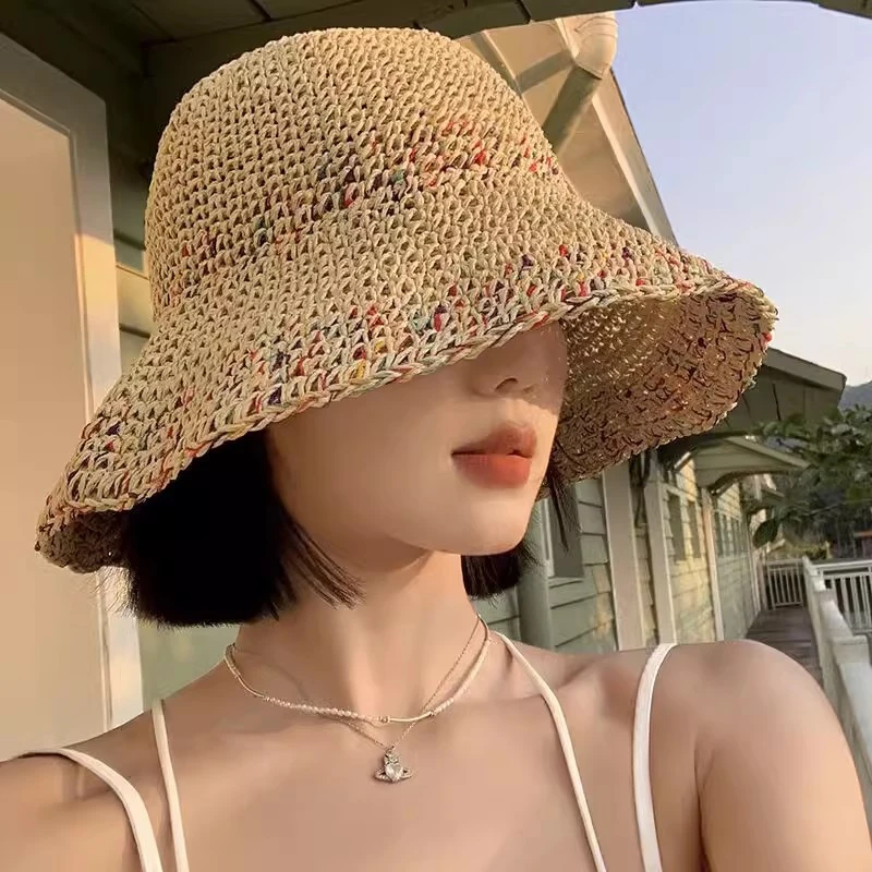 Summer Sun Hats for Women Straw Hat Showing Face Small Bucket Hat Large Brim Sunshade and Sunscreen Seaside Beach Cap