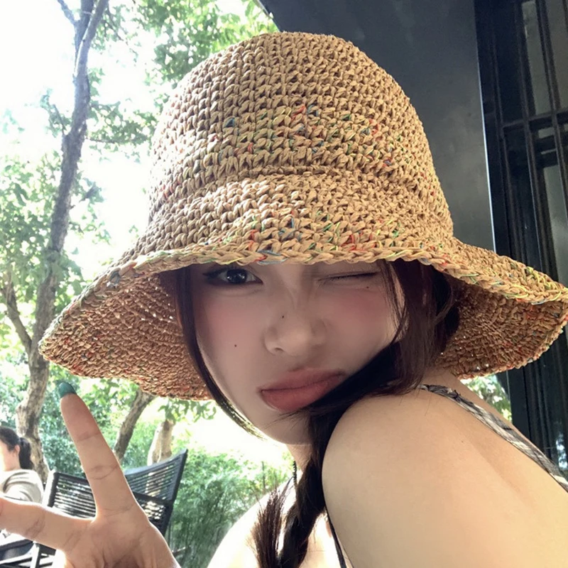 Summer Sun Hats for Women Straw Hat Showing Face Small Bucket Hat Large Brim Sunshade and Sunscreen Seaside Beach Cap