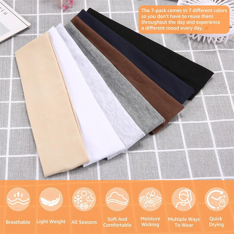 7pcs Sports Headbands For Women Fitness Running Yoga Solid Color Elastic Hairbands Head Band Stretch Makeup Hair Accessories
