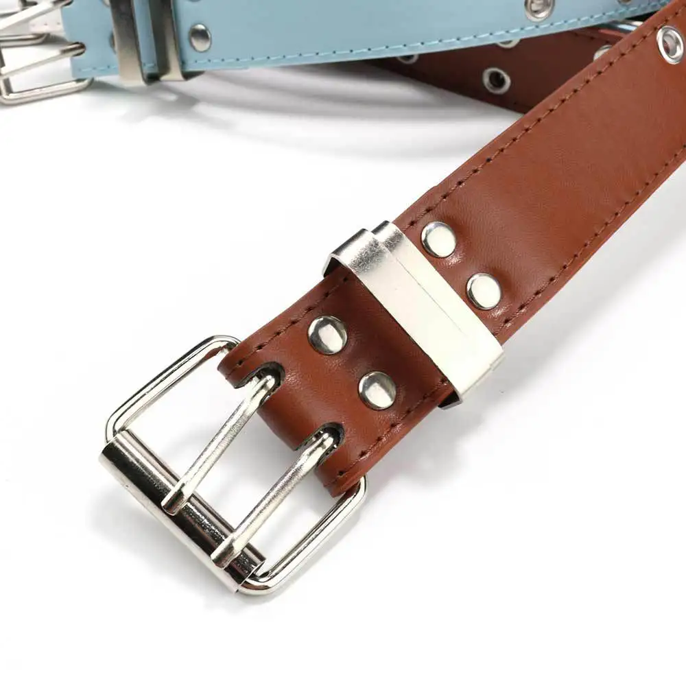 Y2K Aesthetic Punk Belt Women Pink Chain Leather Belt Adjustable with Metal Eyelets