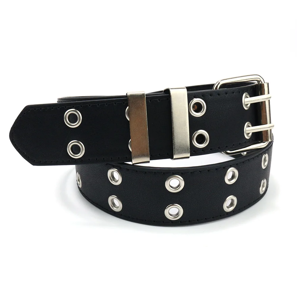 Y2K Aesthetic Punk Belt Women Pink Chain Leather Belt Adjustable with Metal Eyelets