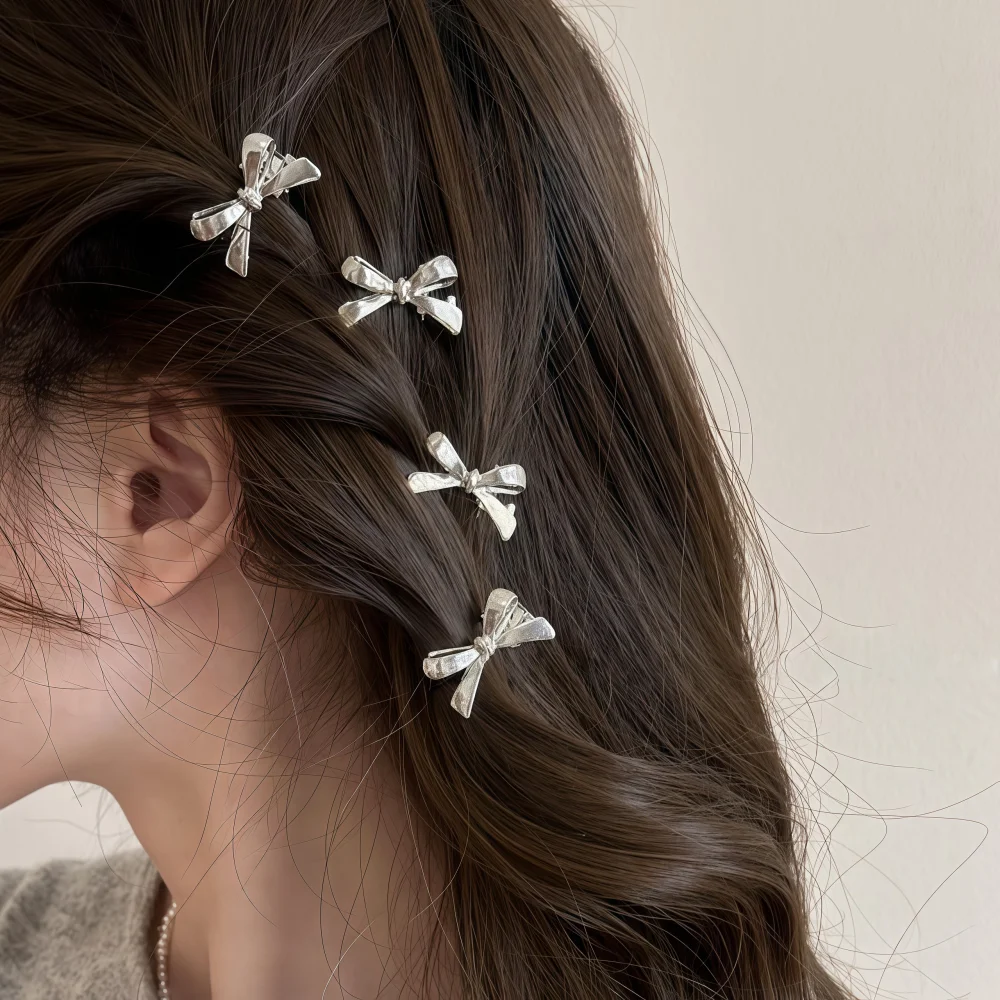 4pcs/set Rhinestone Bow Hair Clips for Women Metal Crystal Hair Barrettes Cute Mini Hair Pins for Braid Bangs Hair Accessories
