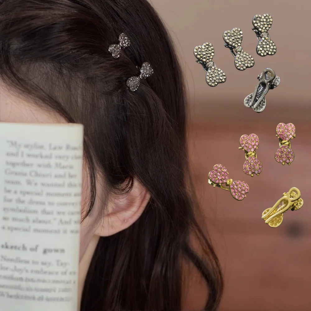 4pcs/set Rhinestone Bow Hair Clips for Women Metal Crystal Hair Barrettes Cute Mini Hair Pins for Braid Bangs Hair Accessories
