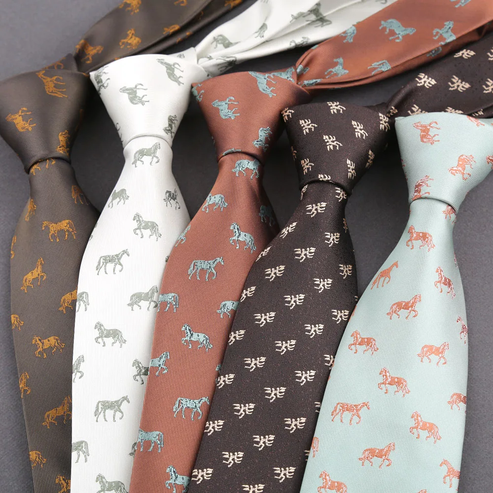 Novelty Men's Floral Tie 8CM Horse Printed Neck Ties Fashion Polyester Necktie Wedding Business Party Suit Dress Gravatas Gift