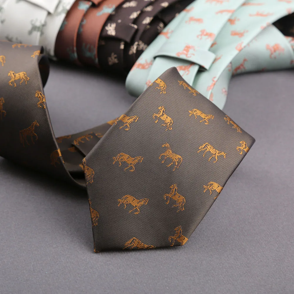 Novelty Men's Floral Tie 8CM Horse Printed Neck Ties Fashion Polyester Necktie Wedding Business Party Suit Dress Gravatas Gift