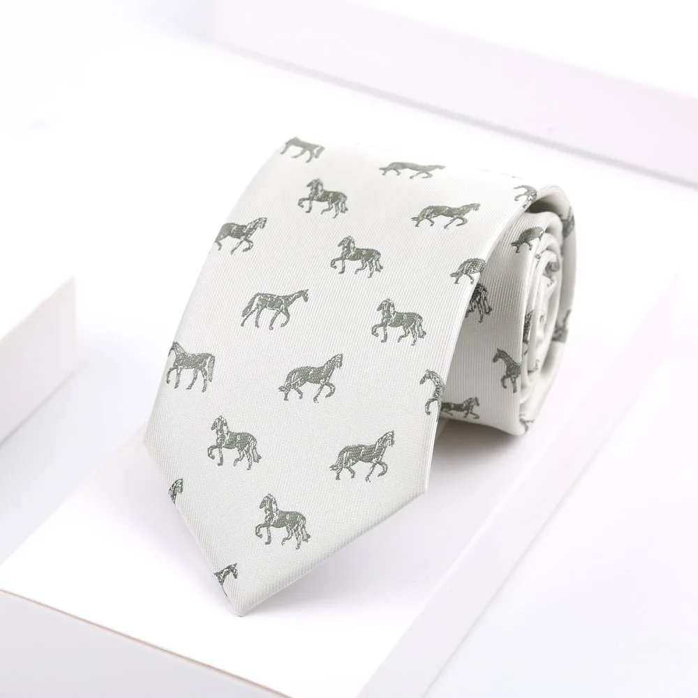 Novelty Men's Floral Tie 8CM Horse Printed Neck Ties Fashion Polyester Necktie Wedding Business Party Suit Dress Gravatas Gift