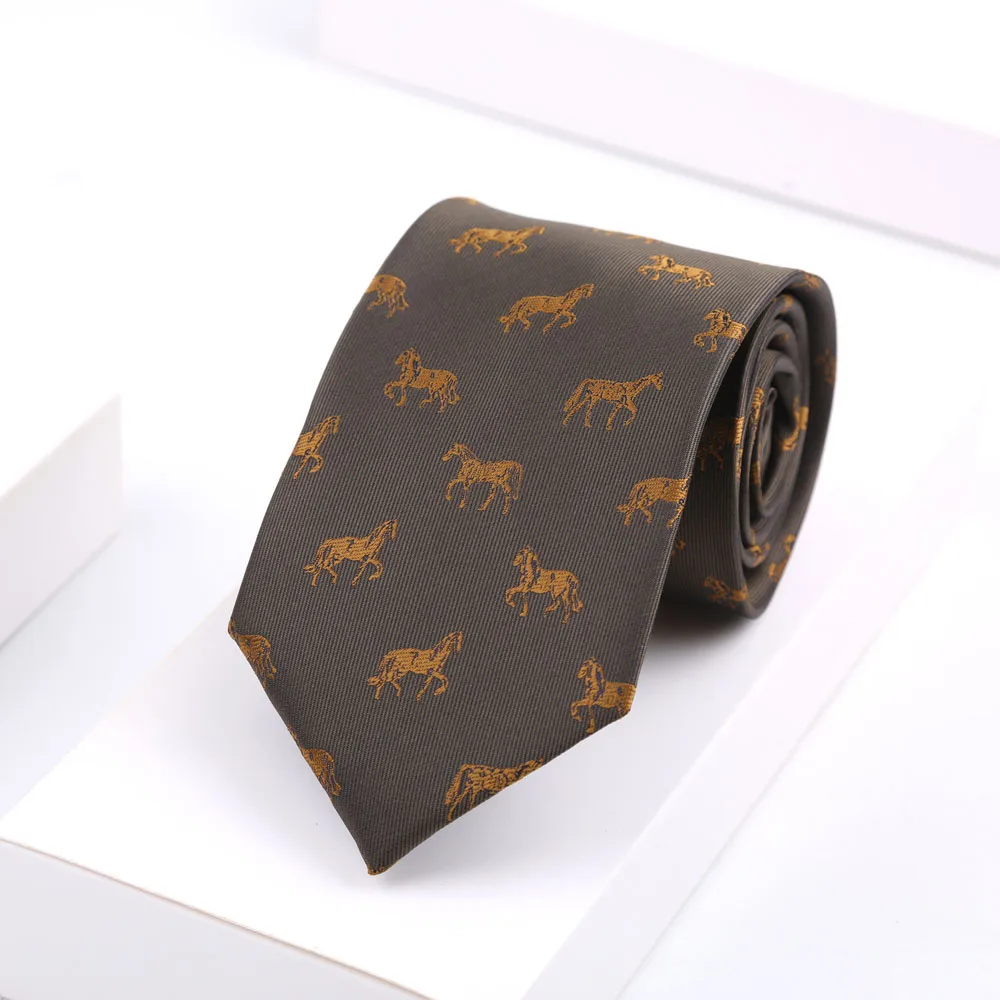 Novelty Men's Floral Tie 8CM Horse Printed Neck Ties Fashion Polyester Necktie Wedding Business Party Suit Dress Gravatas Gift