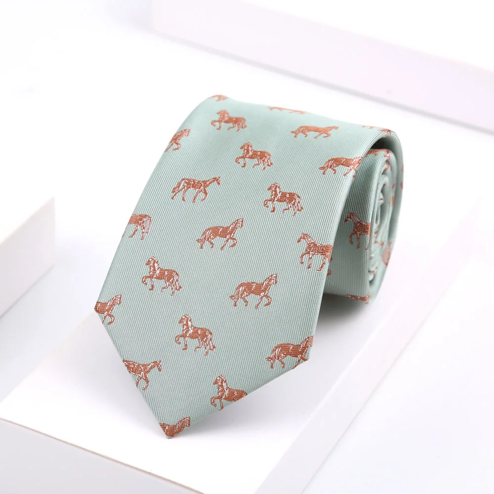 Novelty Men's Floral Tie 8CM Horse Printed Neck Ties Fashion Polyester Necktie Wedding Business Party Suit Dress Gravatas Gift