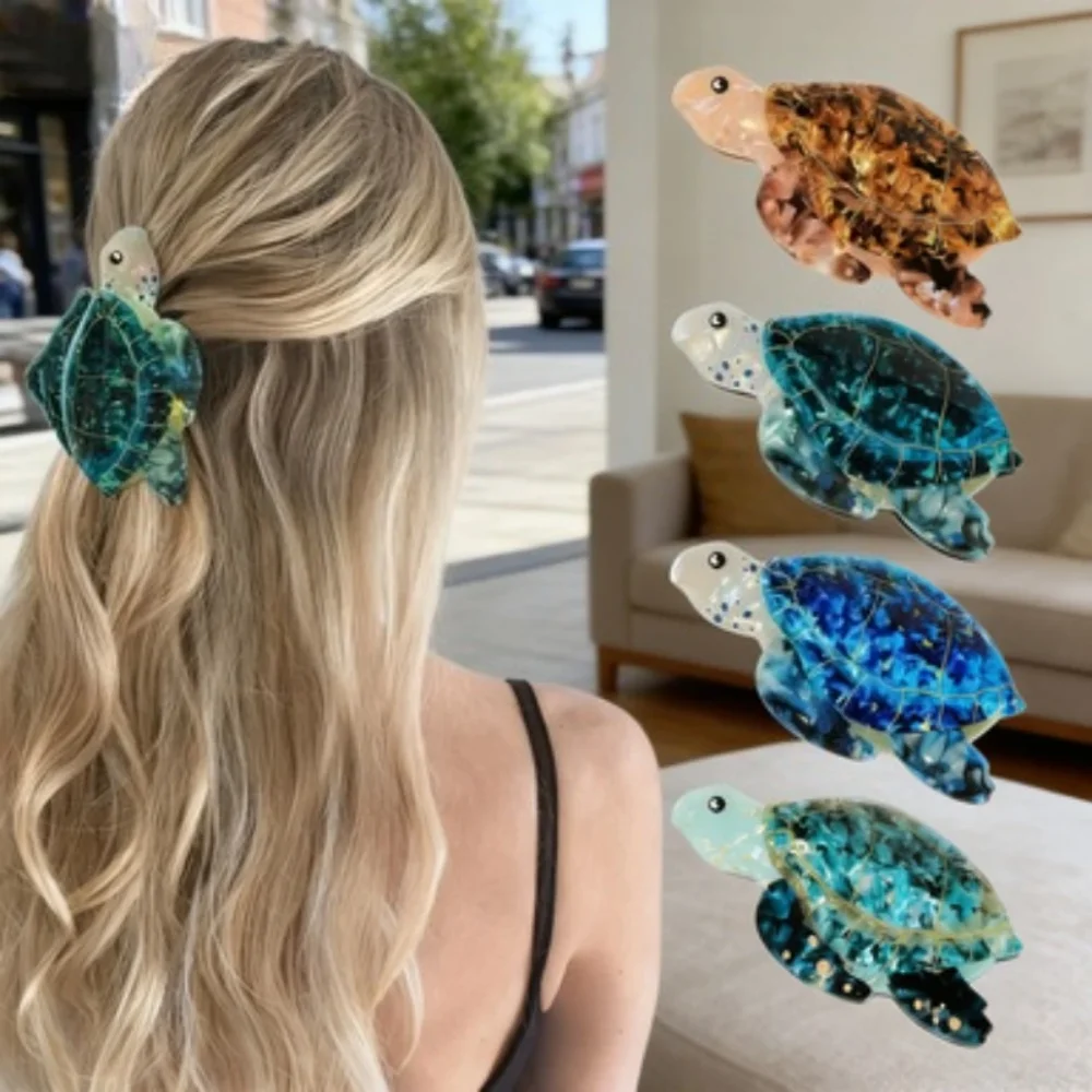 1Pc Boho Sea Turtle Hair Claw, Acetate Hair Accessory for Beach Vacation, Perfect for Summer Hairstyle